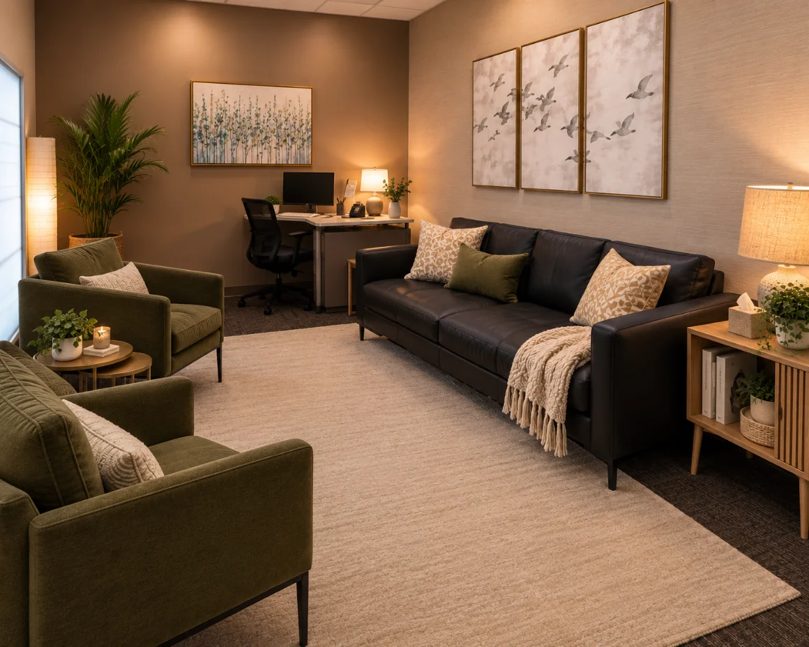 A private therapy room at the Critical Trauma Therapy Oakville clinic